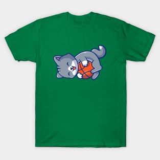 Cute Cat Playing Ball Cartoon (3) T-Shirt